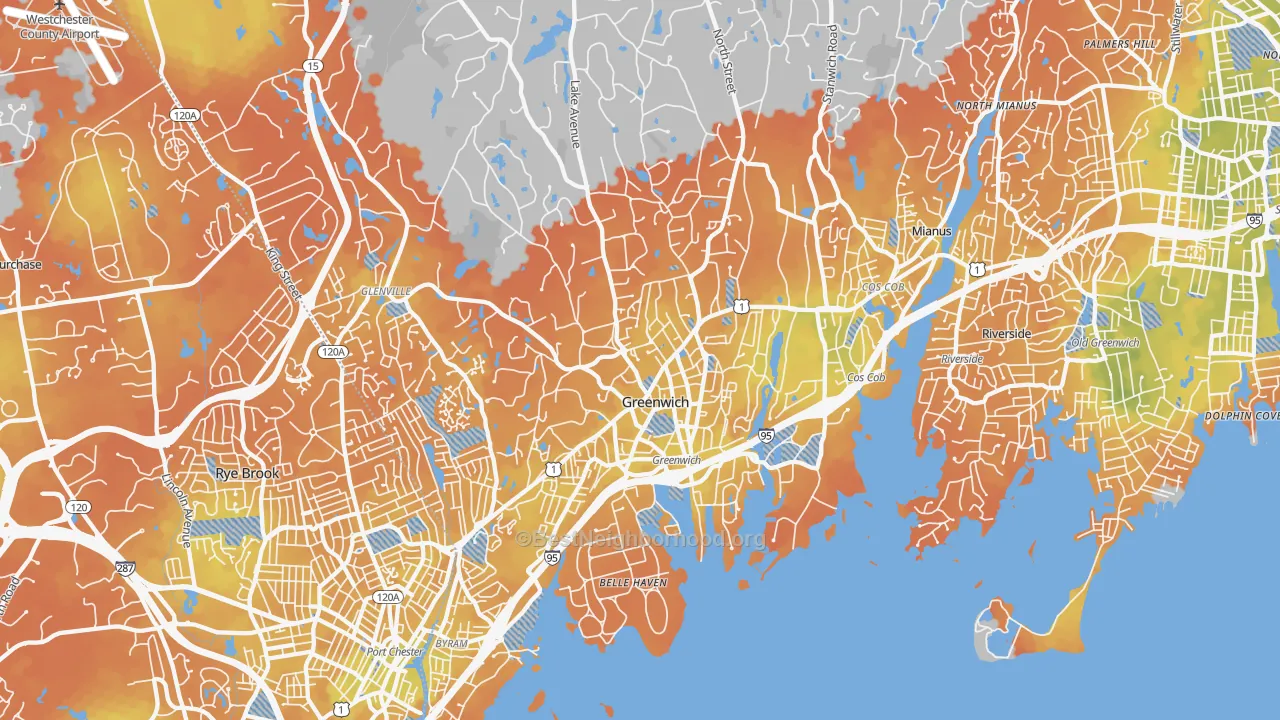 Bike Grade map of 06830, CT