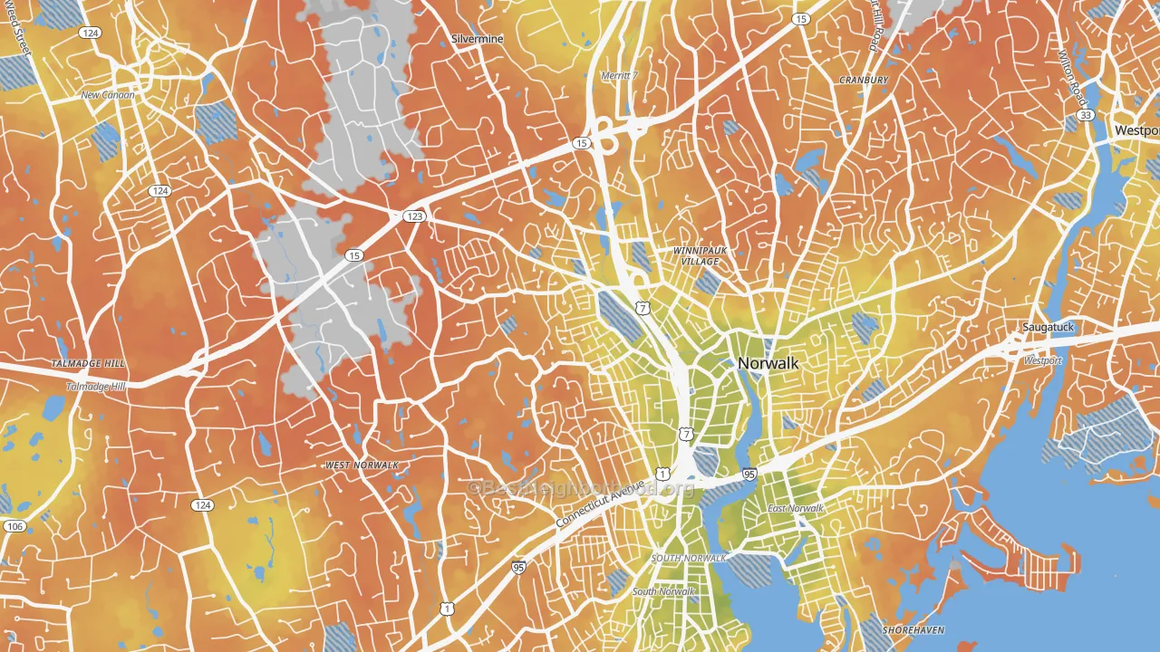 Bike Grade map of 06850, CT