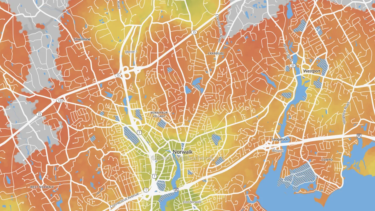 Bike Grade map of 06851, CT
