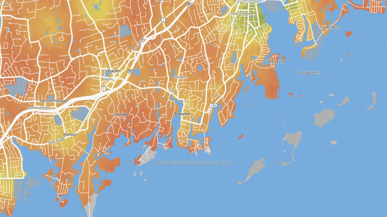 Bike Grade map of 06853, CT