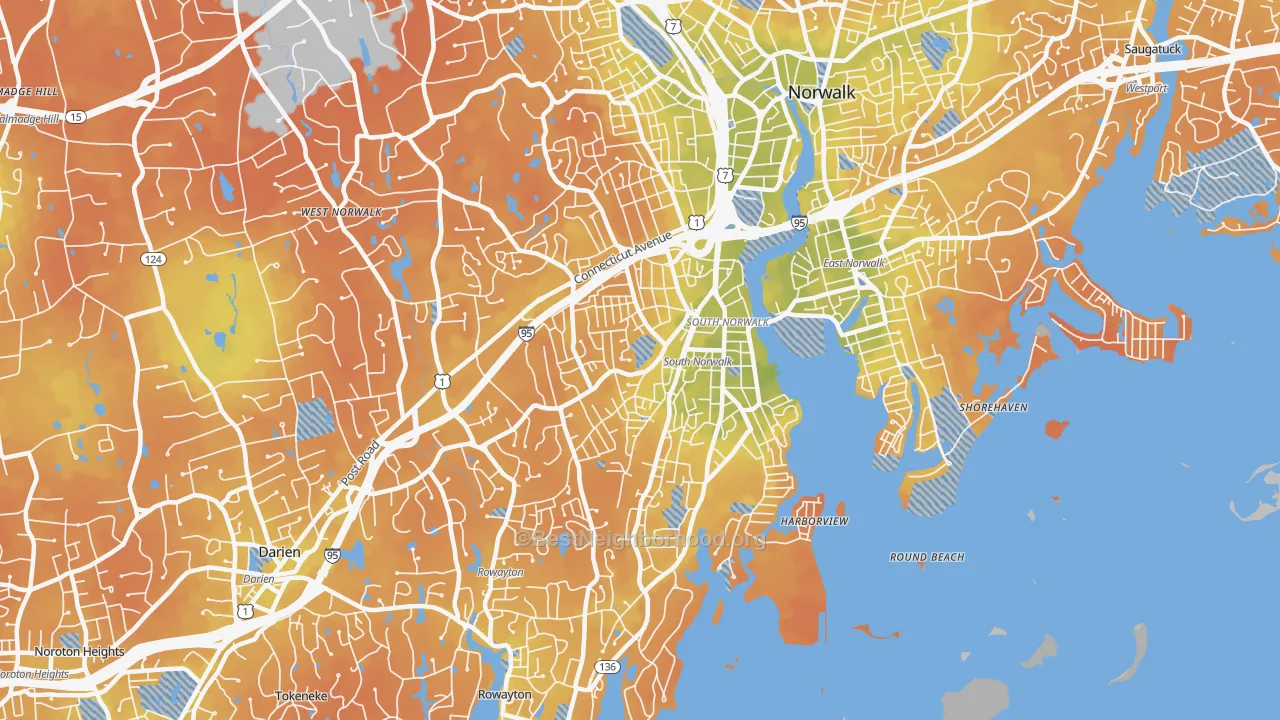 Bike Grade map of 06854, CT