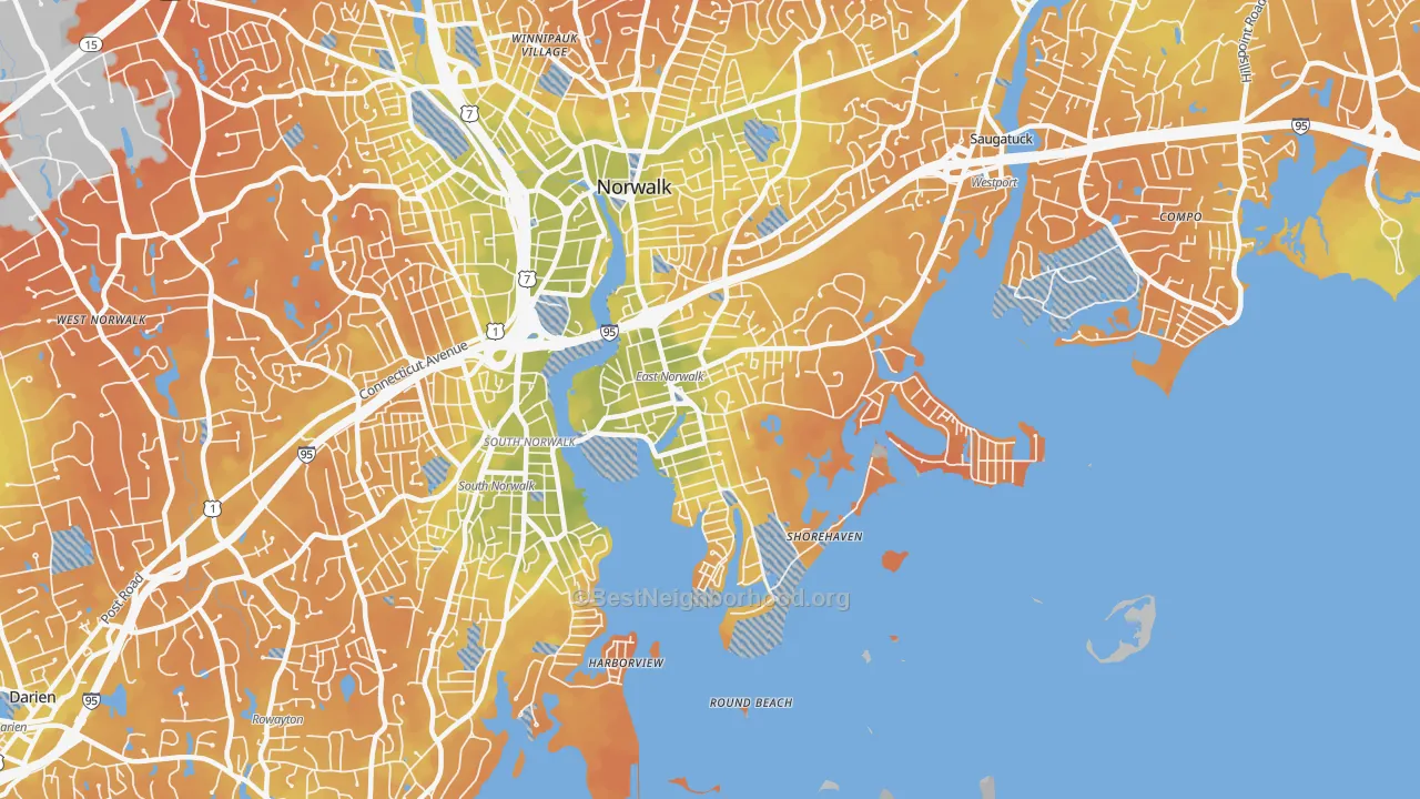 Bike Grade map of 06855, CT