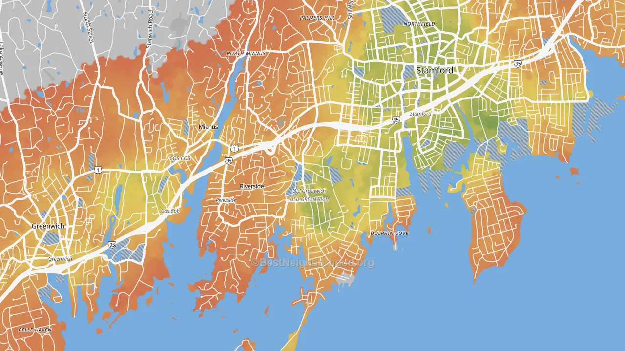 Bike Grade map of 06870, CT