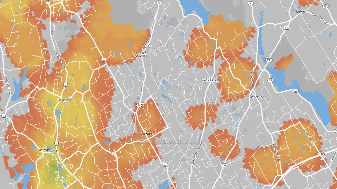Bike Grade map of 06883, CT