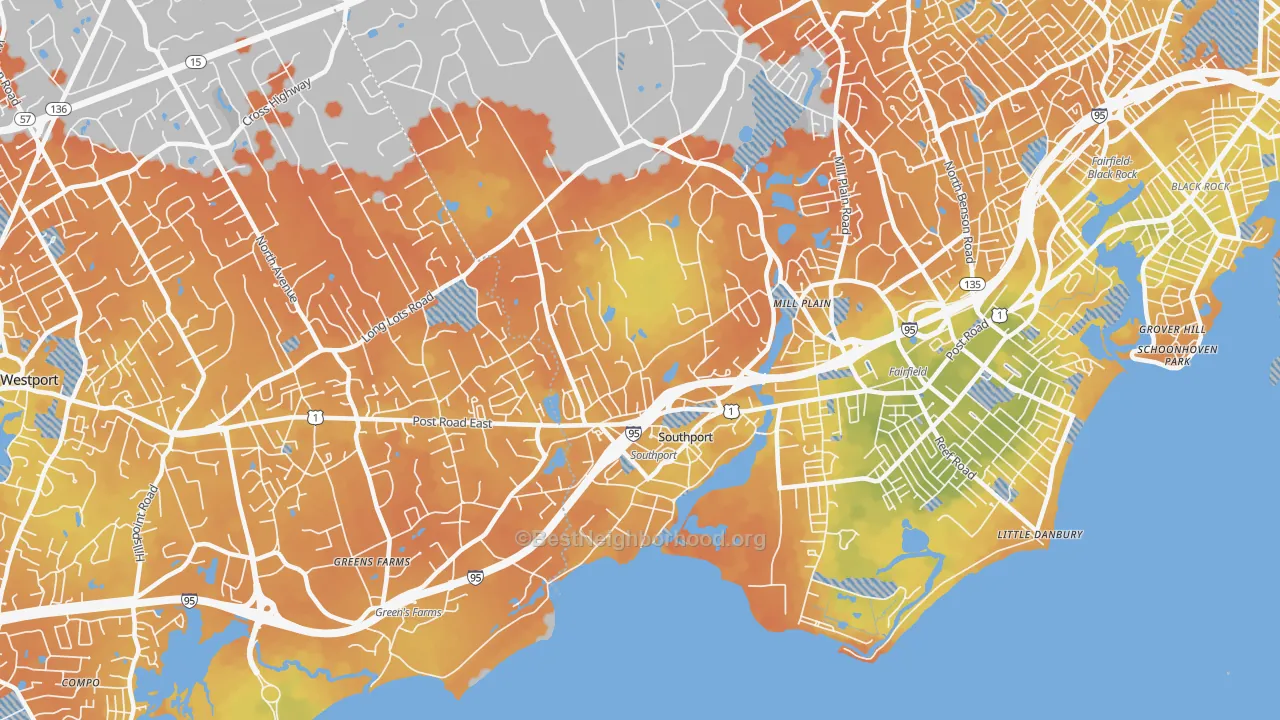 Bike Grade map of 06890, CT