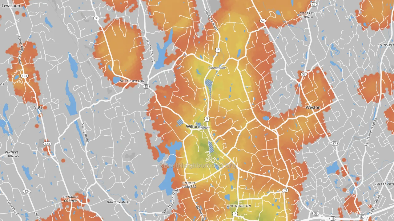 Bike Grade map of 06897, CT