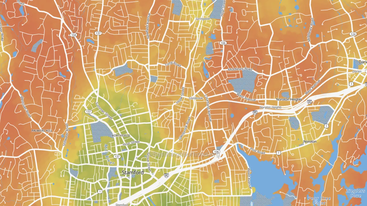Bike Grade map of 06906, CT