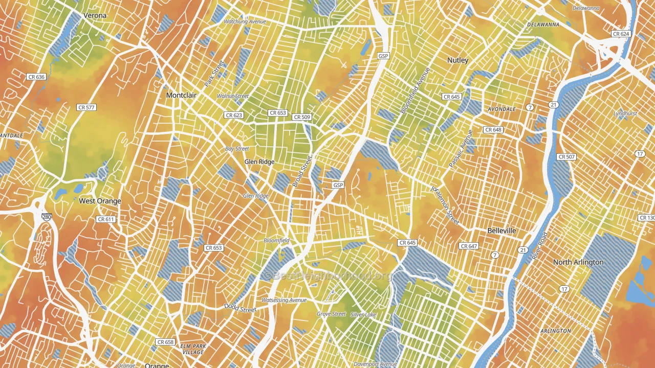 Bike Grade map of 07003, NJ