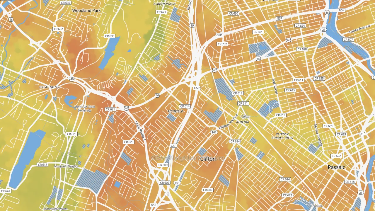 Bike Grade map of 07013, NJ
