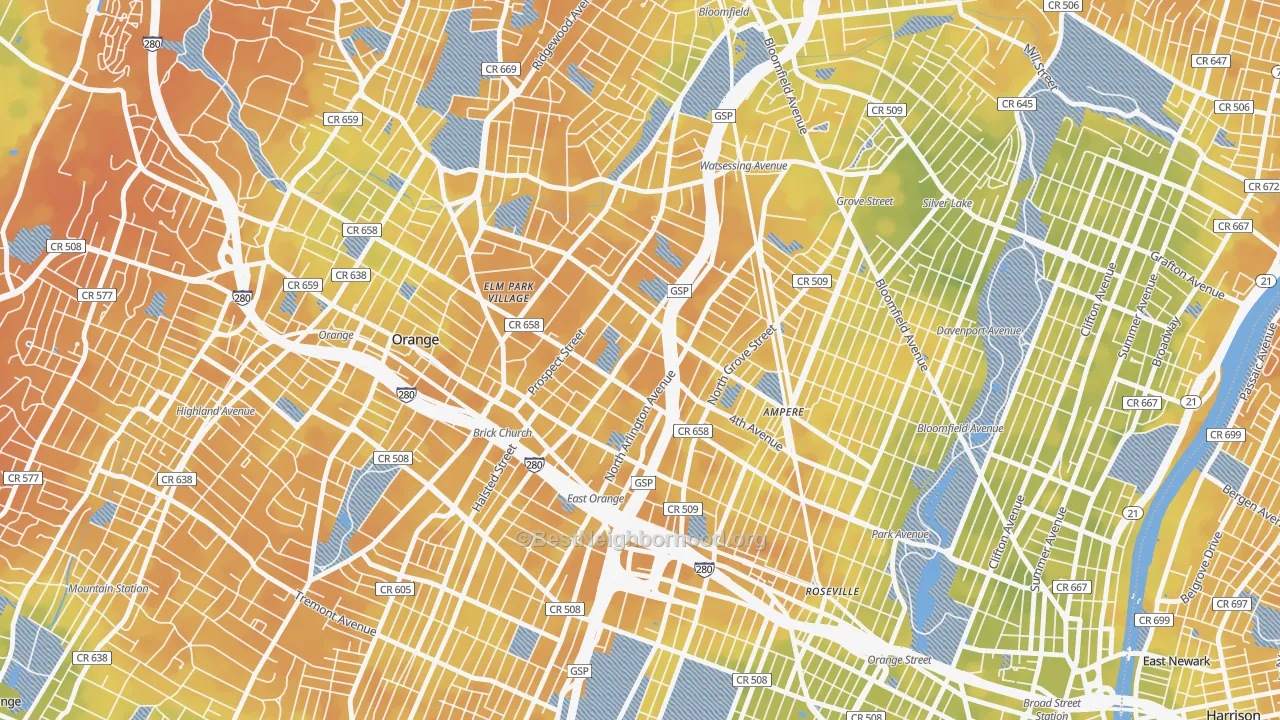 Bike Grade map of 07017, NJ