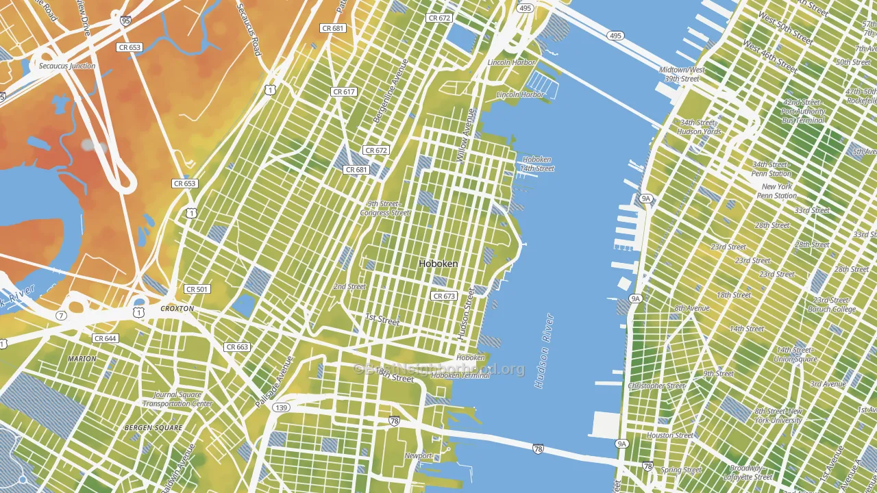 Bike Grade map of 07030, NJ