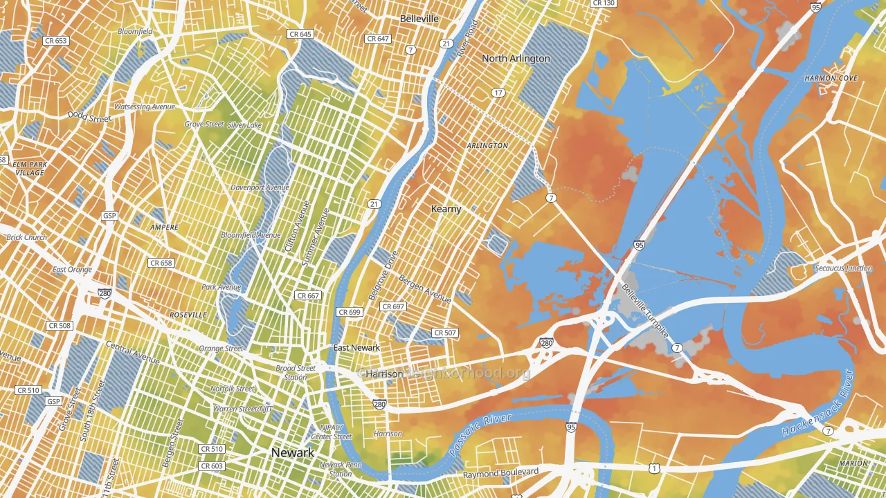 Bike Grade map of 07032, NJ