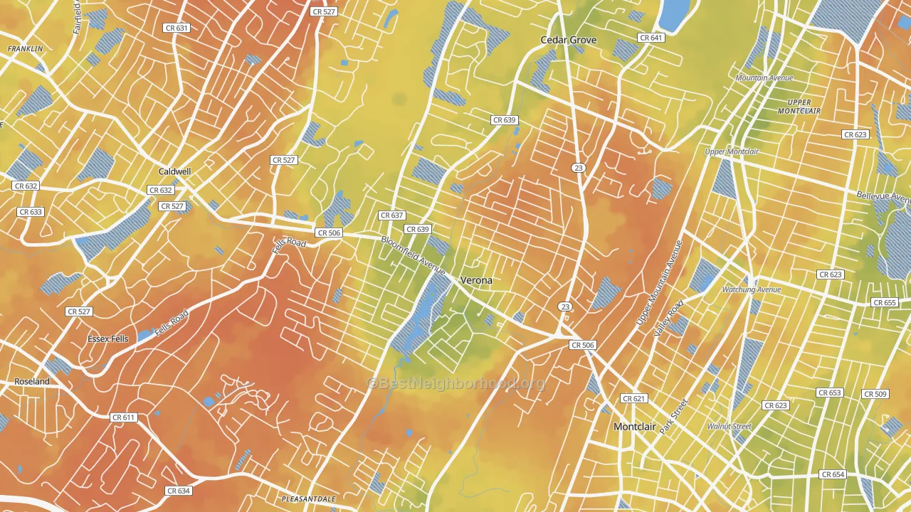 Bike Grade map of 07044, NJ