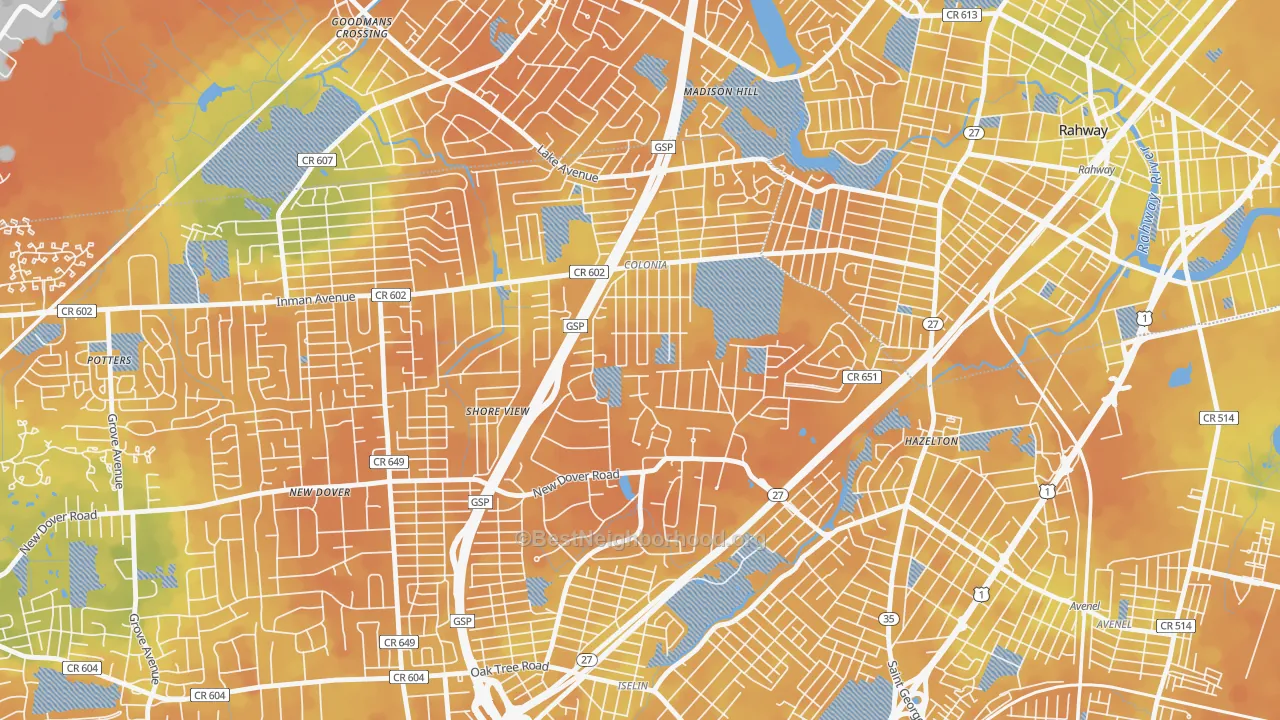 Bike Grade map of 07067, NJ