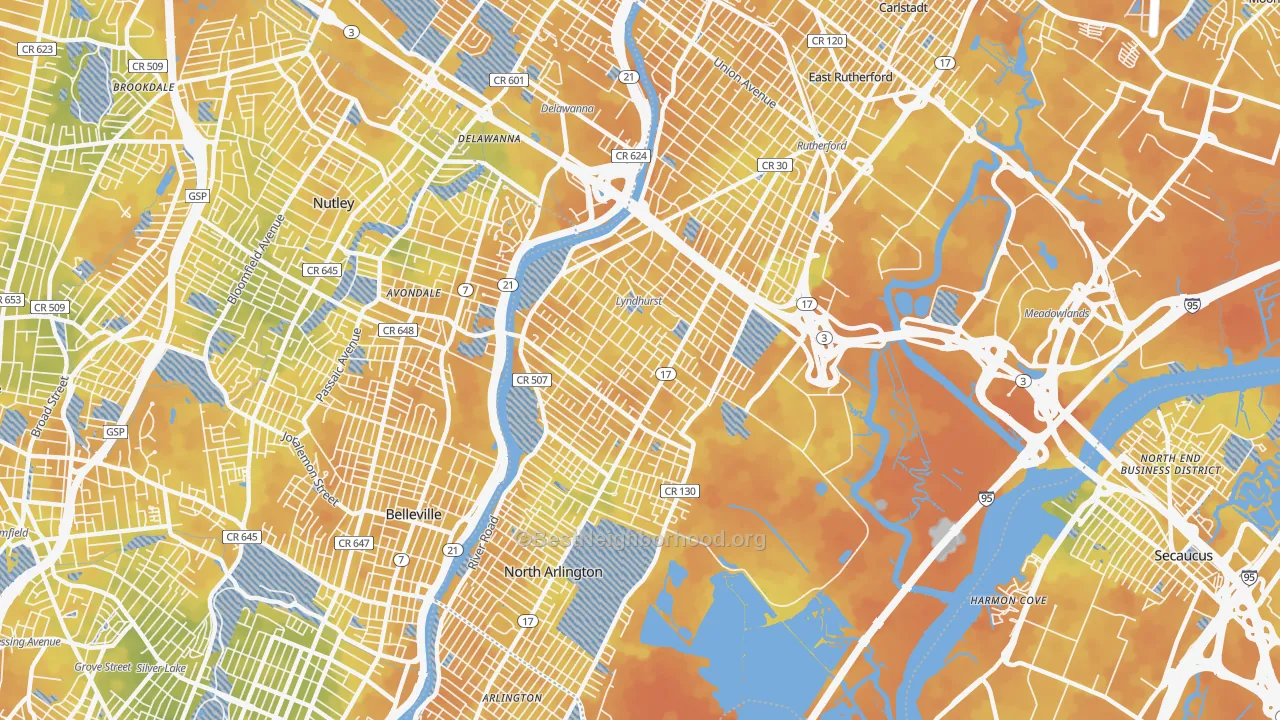 Bike Grade map of 07071, NJ