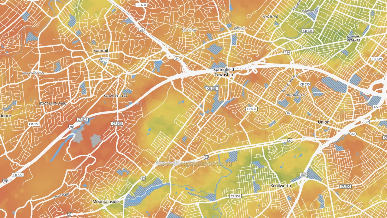 Bike Grade map of 07081, NJ