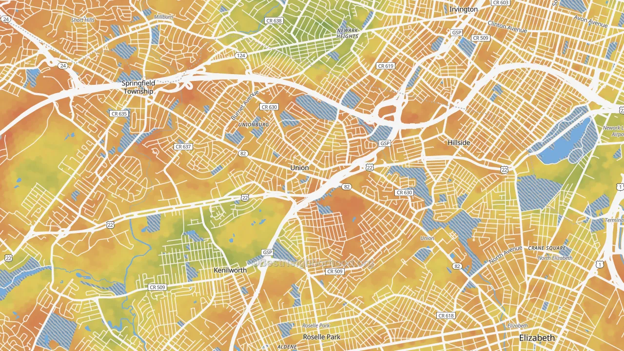 Bike Grade map of 07083, NJ