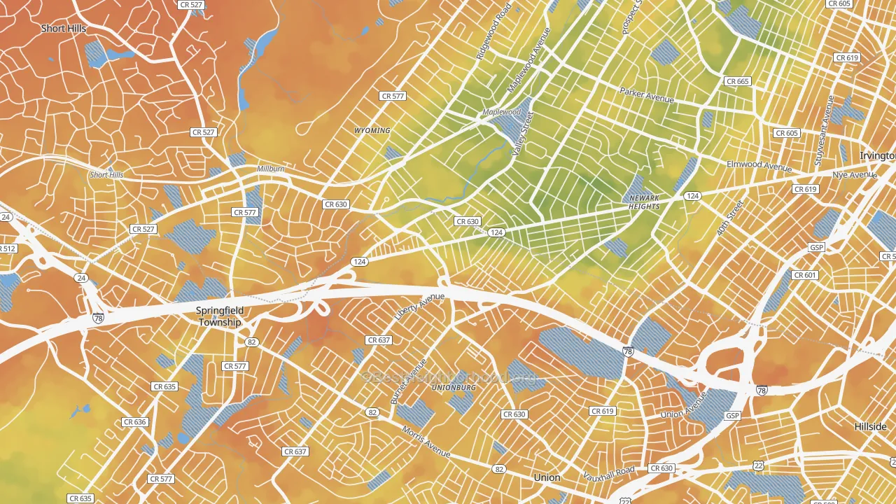 Bike Grade map of 07088, NJ