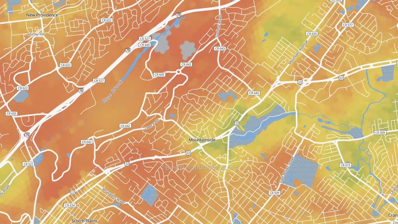 Bike Grade map of 07092, NJ