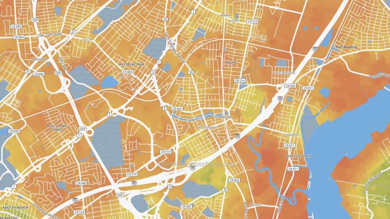 Bike Grade map of 07095, NJ