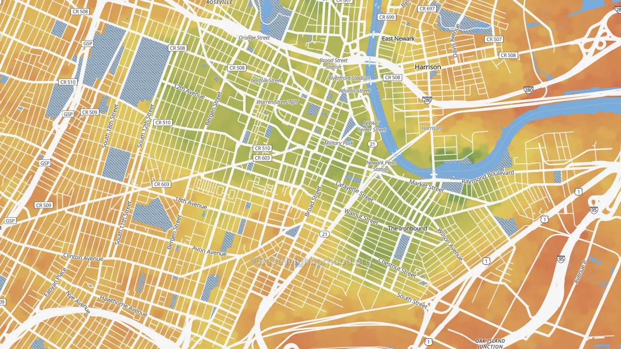 Bike Grade map of 07102, NJ