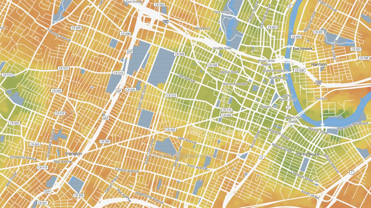 Bike Grade map of 07103, NJ