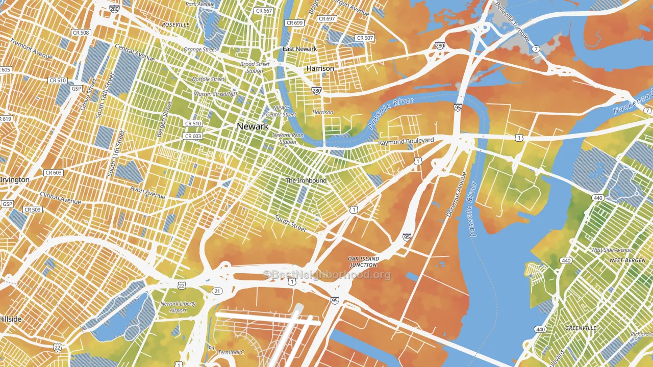 Bike Grade map of 07105, NJ