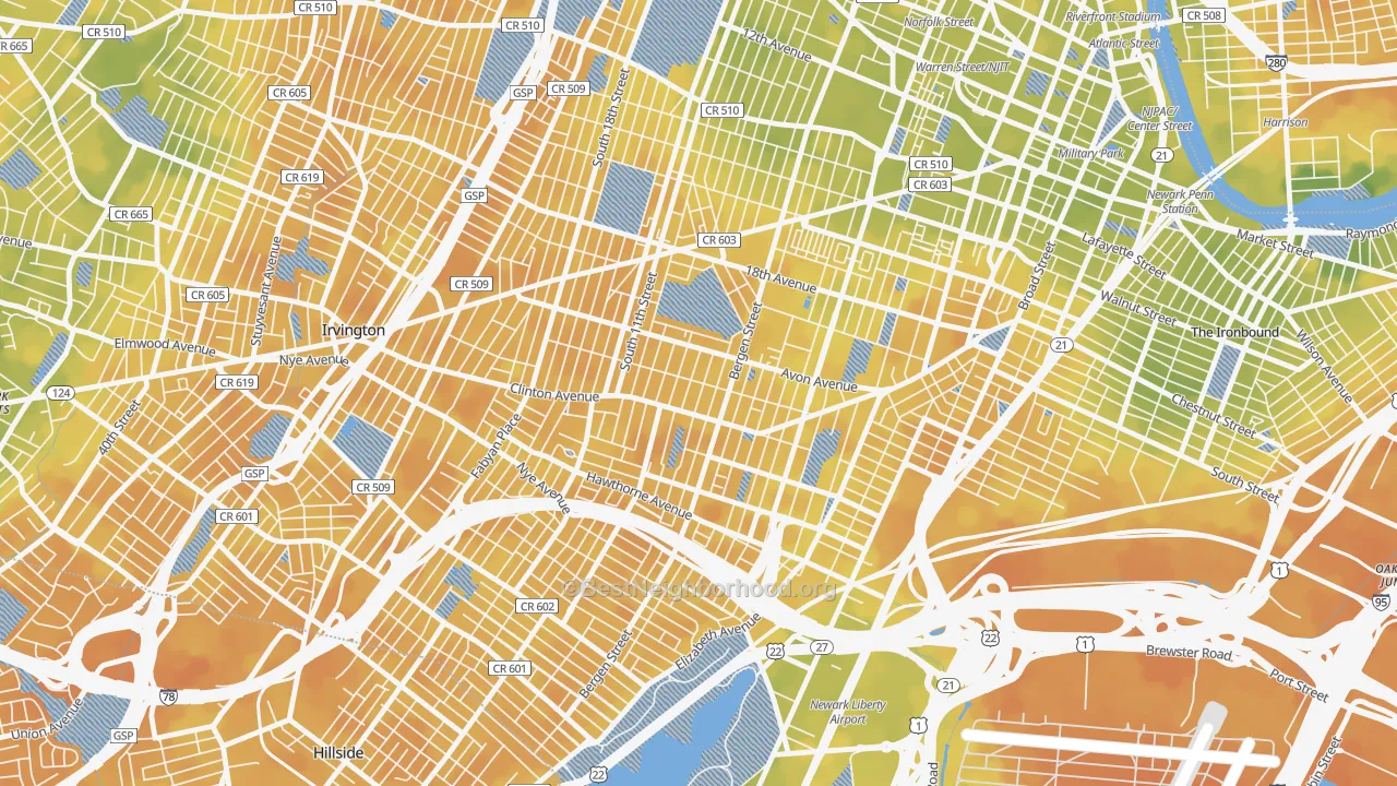 Bike Grade map of 07108, NJ