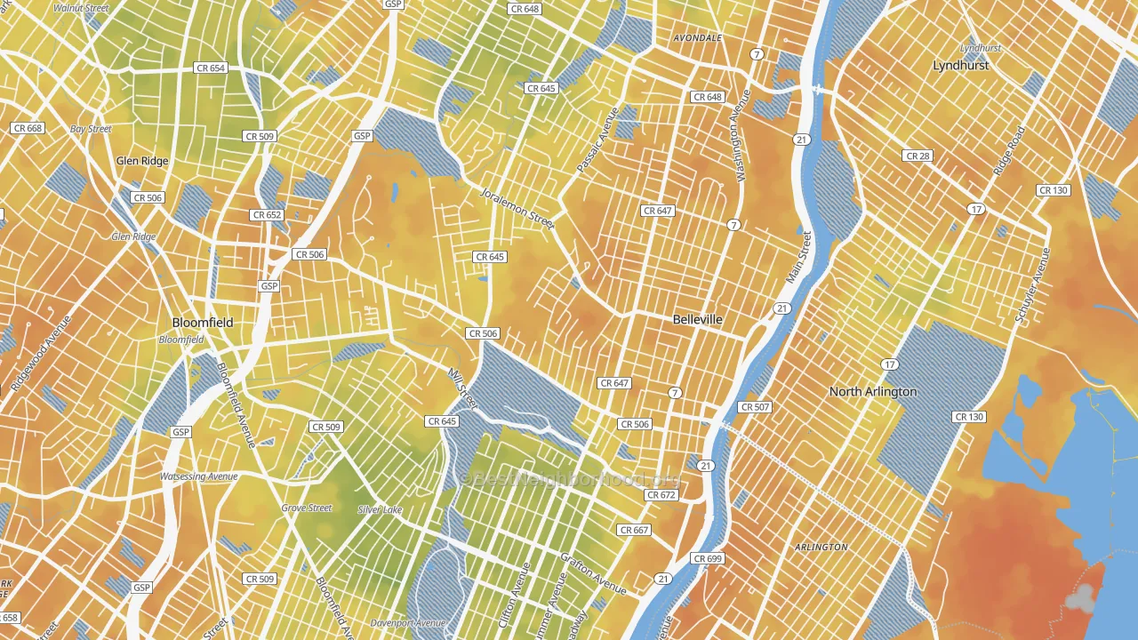 Bike Grade map of 07109, NJ
