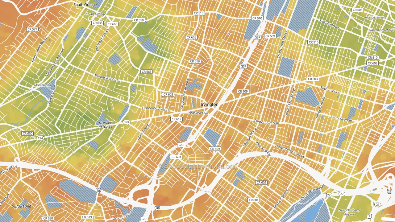 Bike Grade map of 07111, NJ