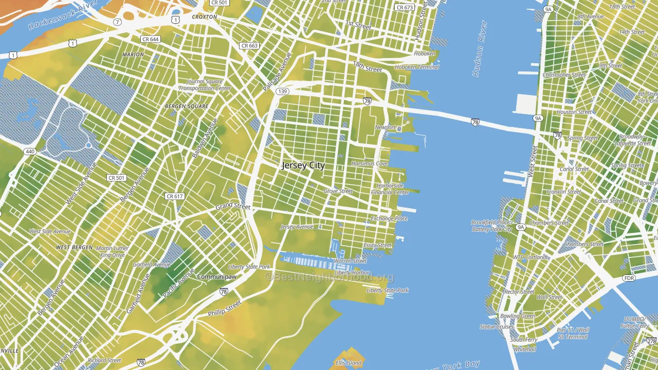 Bike Grade map of 07302, NJ
