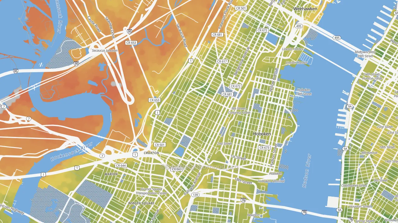 Bike Grade map of 07307, NJ