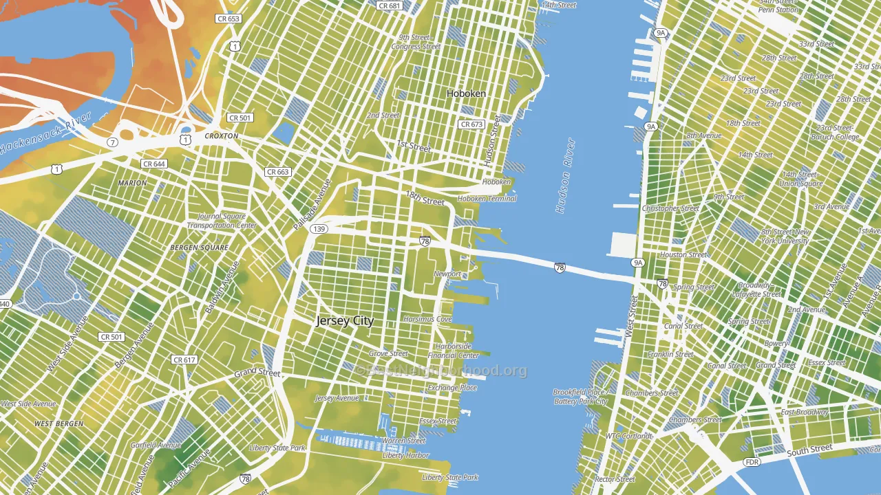 Bike Grade map of 07310, NJ