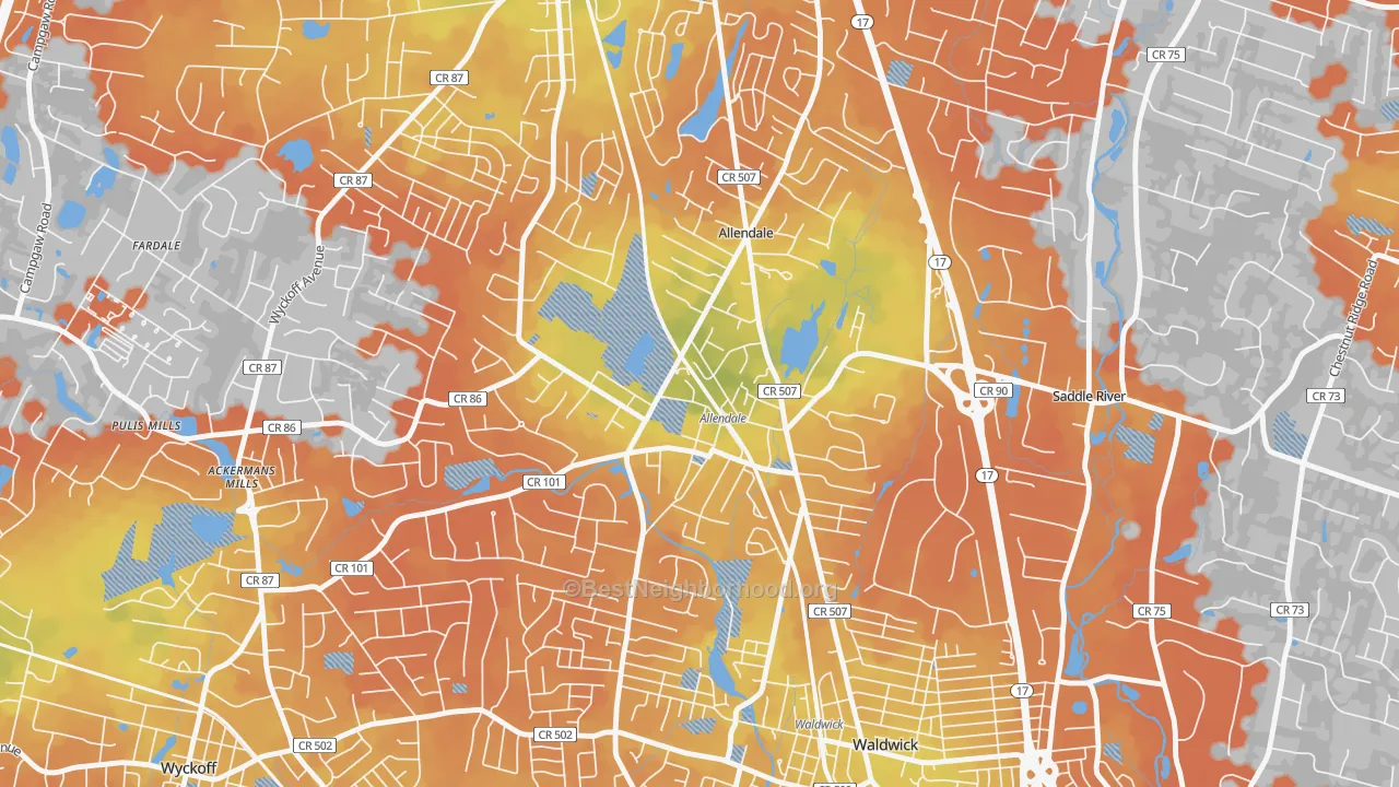 Bike Grade map of 07401, NJ