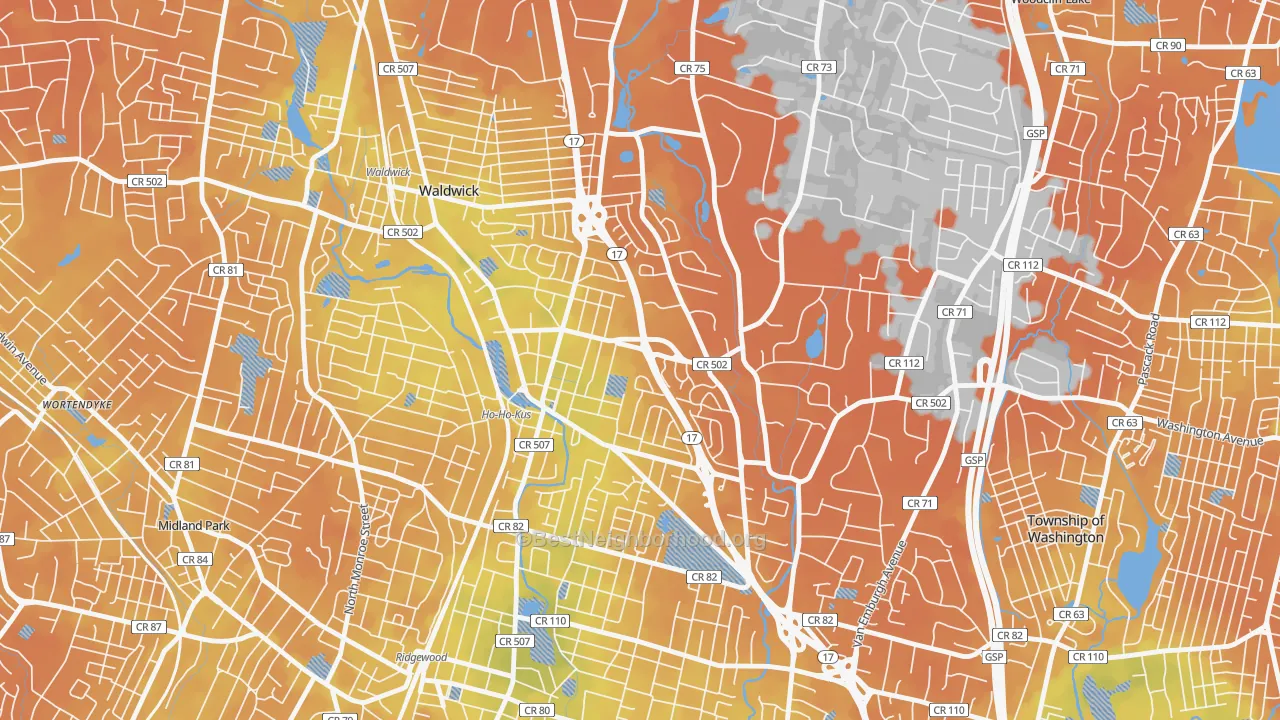 Bike Grade map of 07423, NJ