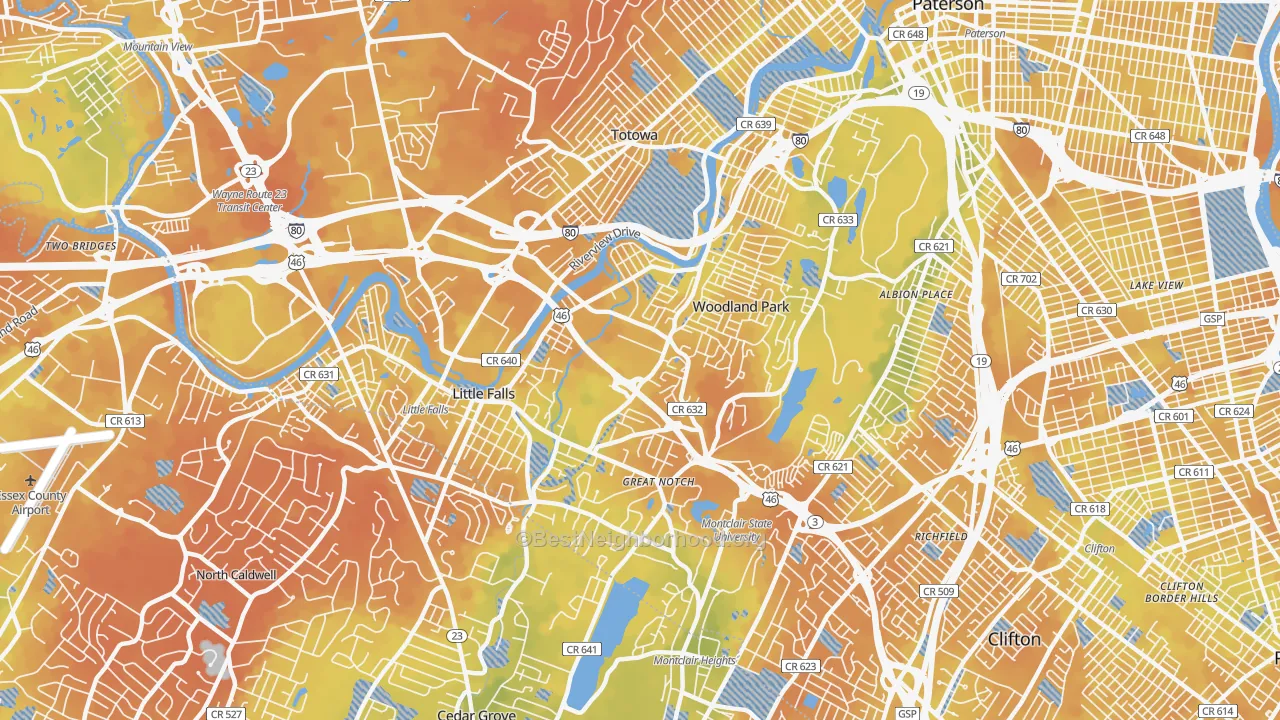 Bike Grade map of 07424, NJ