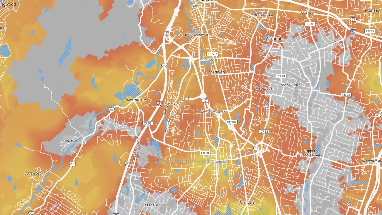 Bike Grade map of 07430, NJ