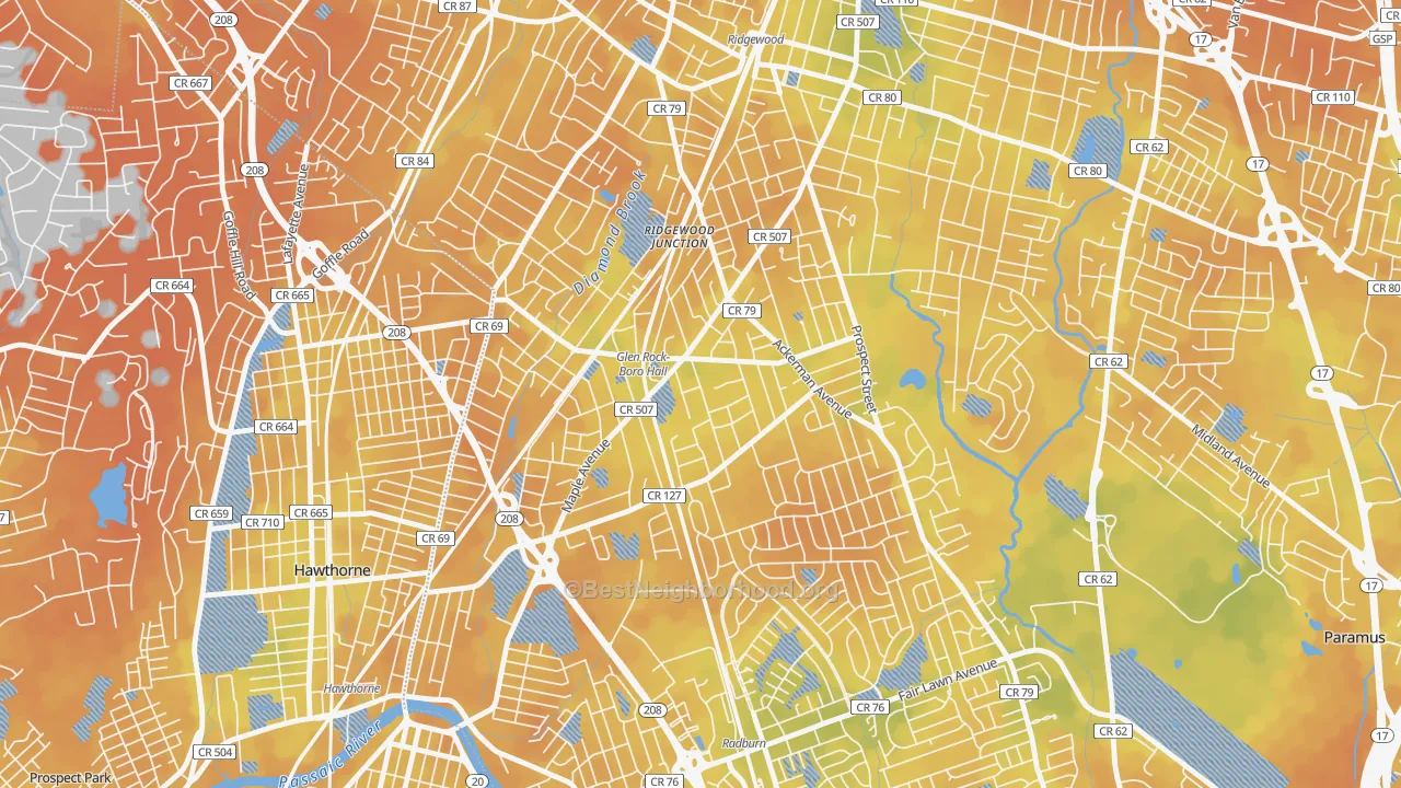 Bike Grade map of 07452, NJ
