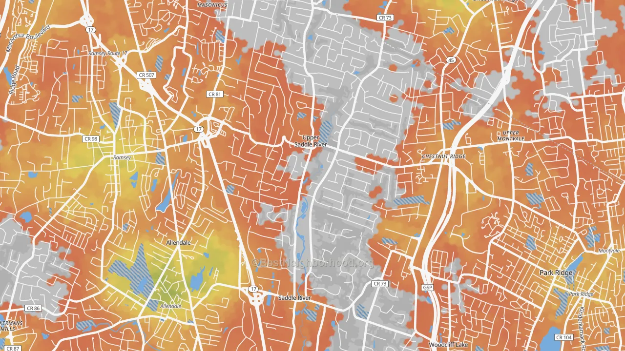 Bike Grade map of 07458, NJ