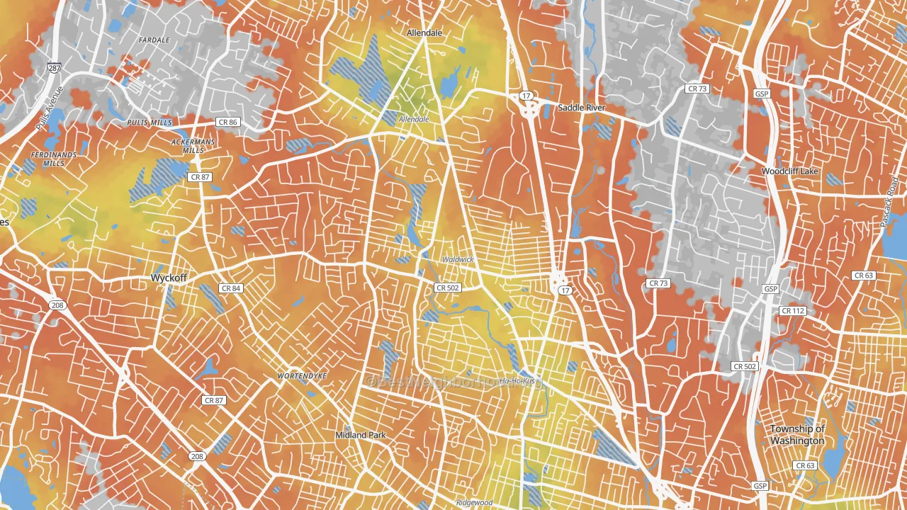 Bike Grade map of 07463, NJ