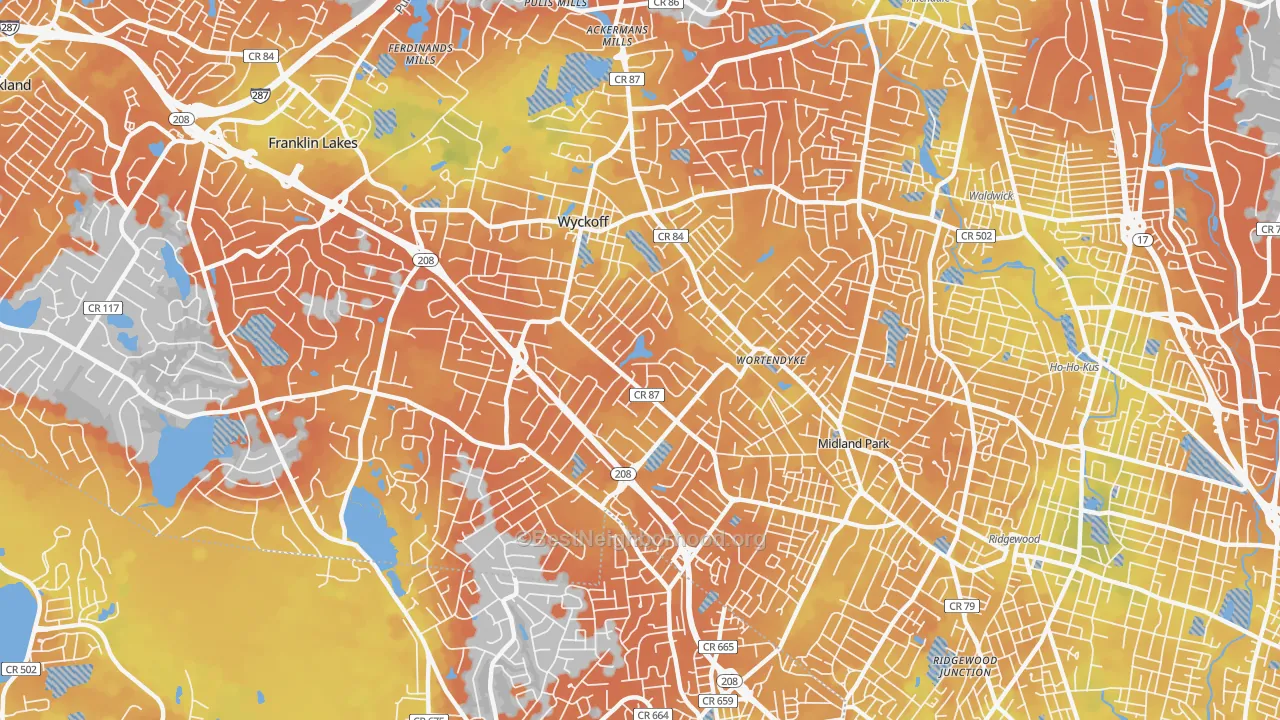 Bike Grade map of 07481, NJ