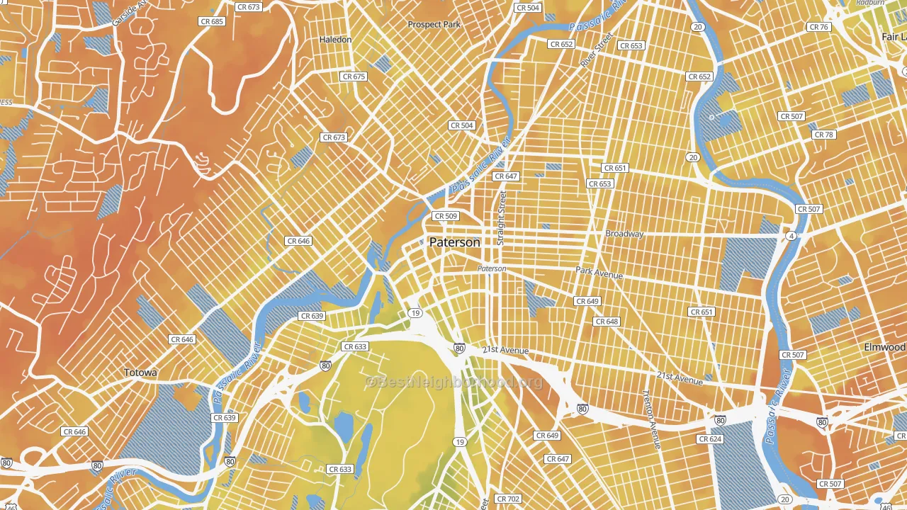 Bike Grade map of 07505, NJ