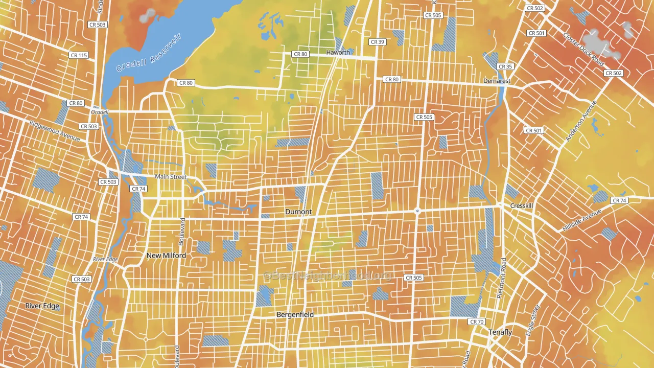 Bike Grade map of 07628, NJ