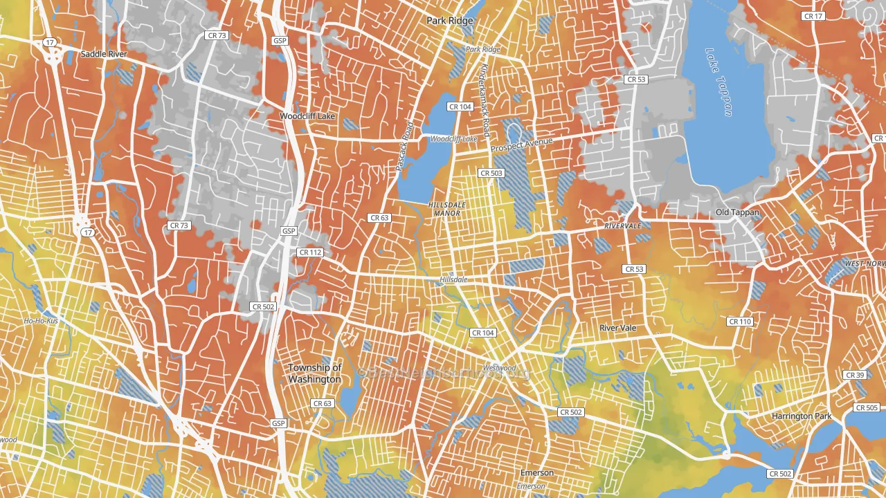 Bike Grade map of 07642, NJ