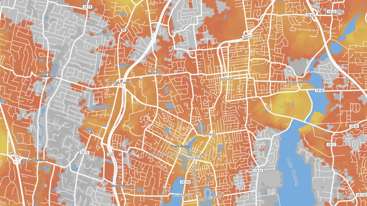 Bike Grade map of 07645, NJ