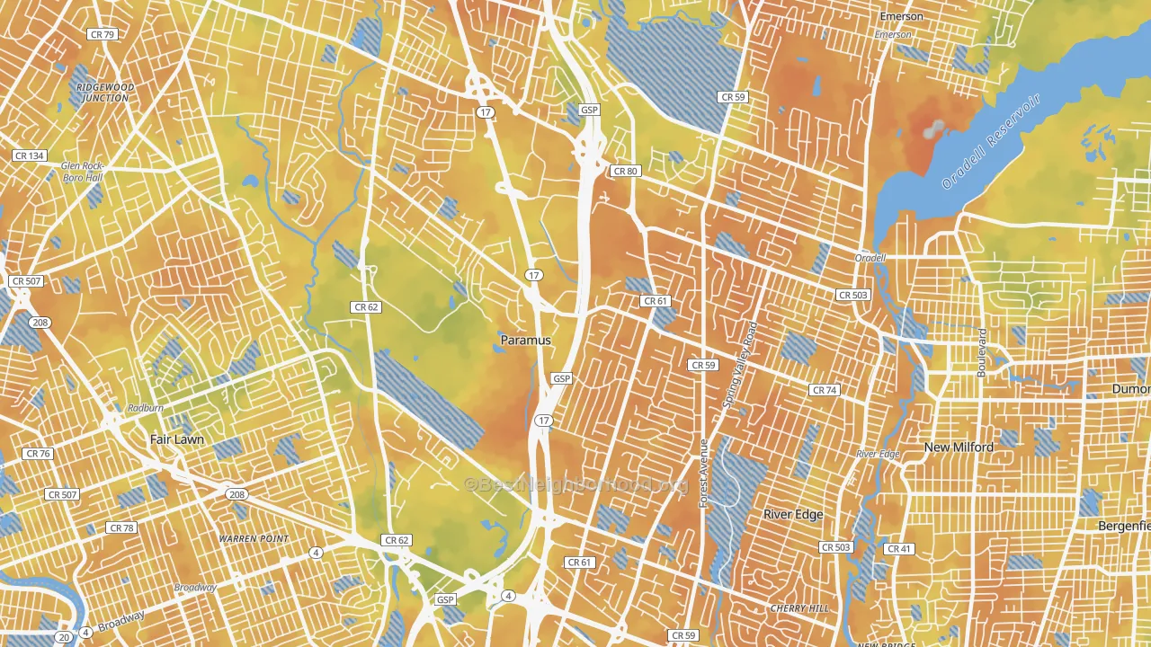 Bike Grade map of 07652, NJ
