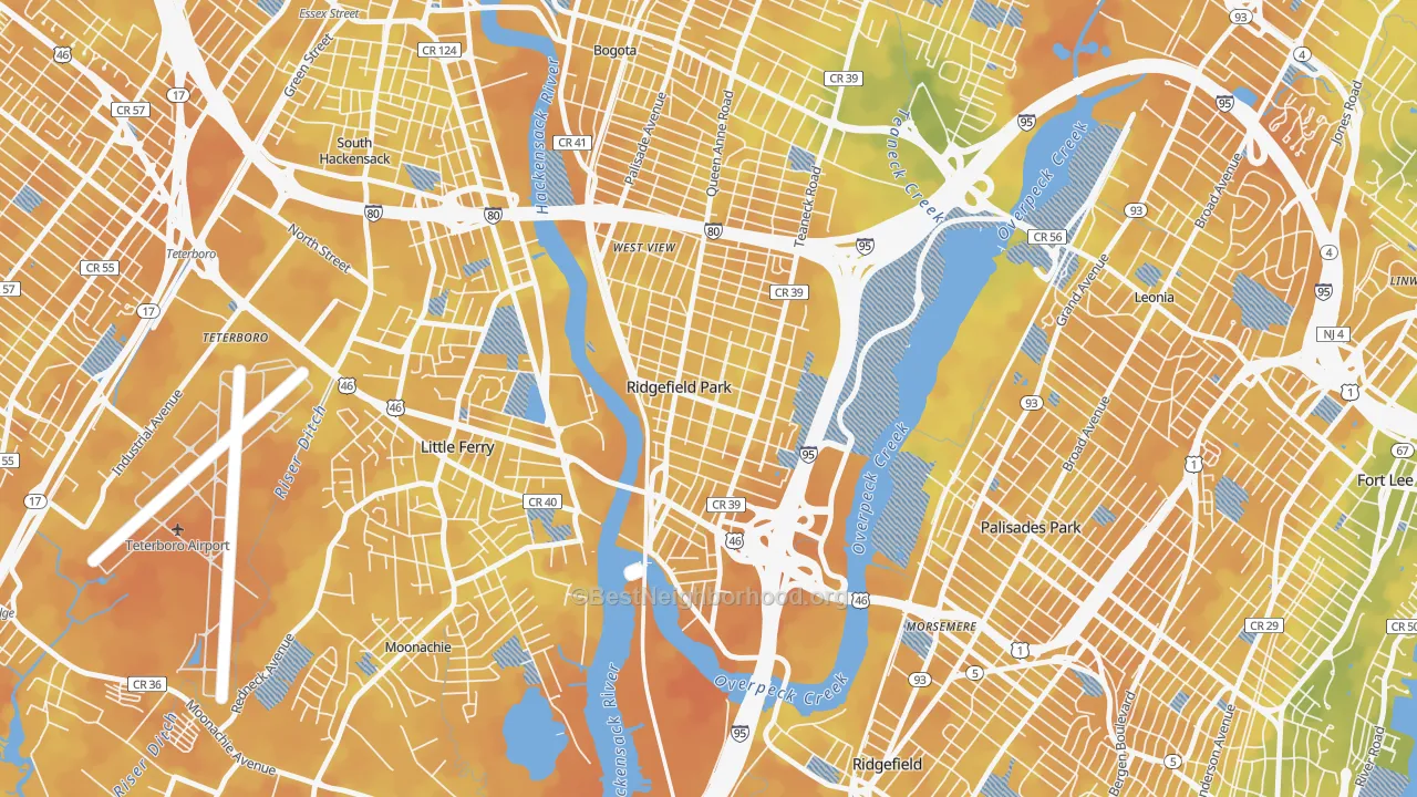 Bike Grade map of 07660, NJ