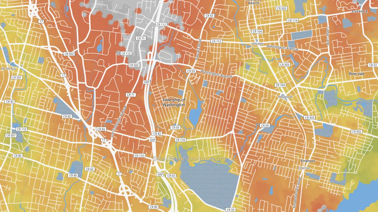 Bike Grade map of 07676, NJ