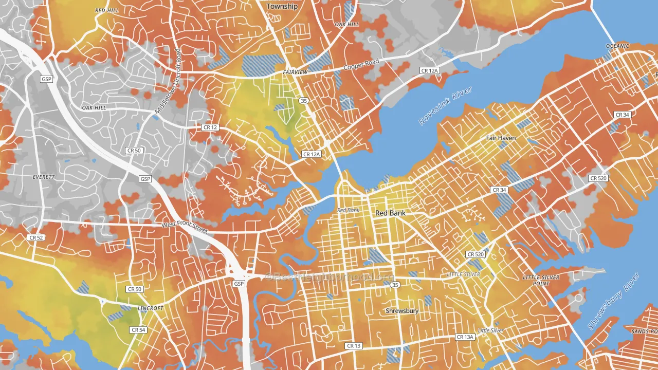 Bike Grade map of 07701, NJ