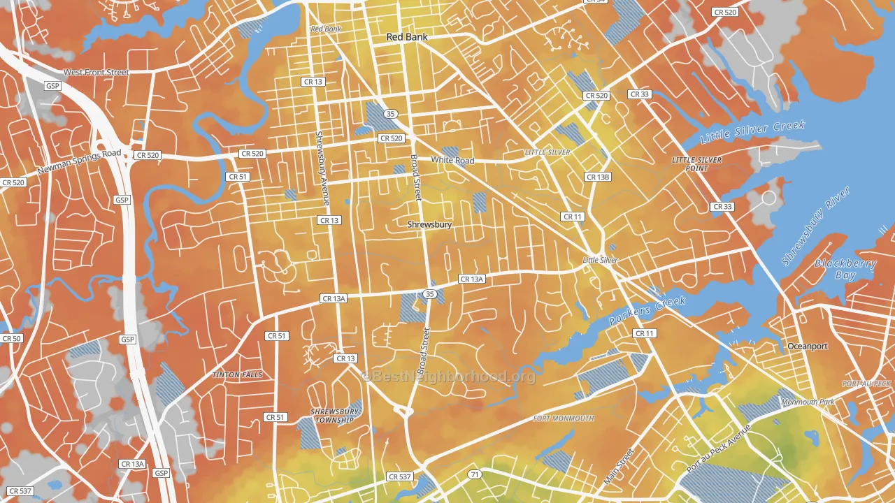 Bike Grade map of 07702, NJ